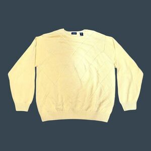 Izod XL Yellow Argyle Sweater 100% Cotton Crew Neck Long Sleeve Mens Pullover